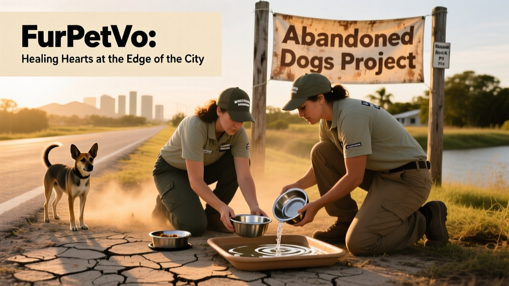 FurPetVo volunteers placing clean water trays and food bowls along a rural roadside