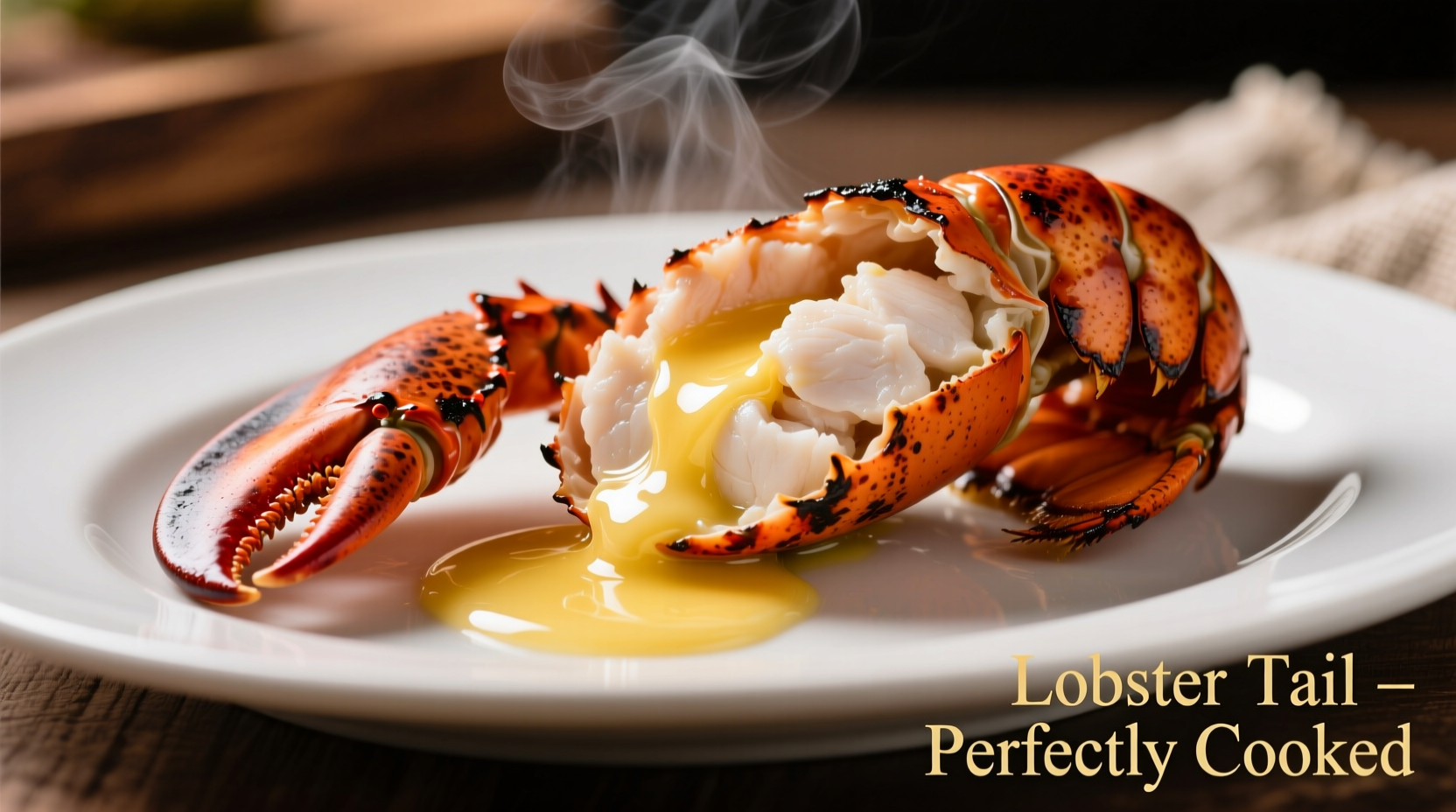 Perfectly cooked lobster tail with melted butter