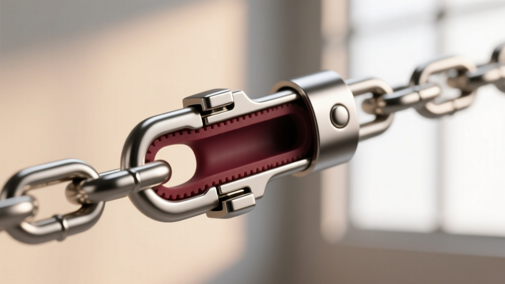 Extreme close-up of a neodymium magnetic clasp converter gripping a 2mm box chain, showing the internal silicone friction lining.