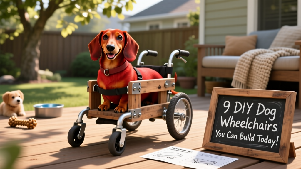 Red dachshund in a wheelchair