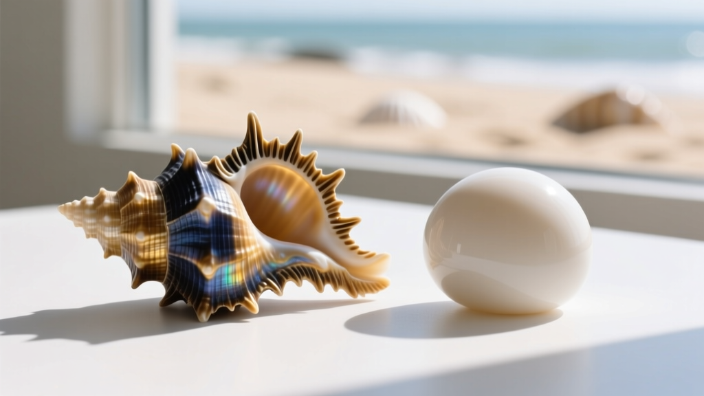 Macro photography comparing a genuine cone snail puka shell with jagged edges next to a perfectly round machine-drilled fake shell.