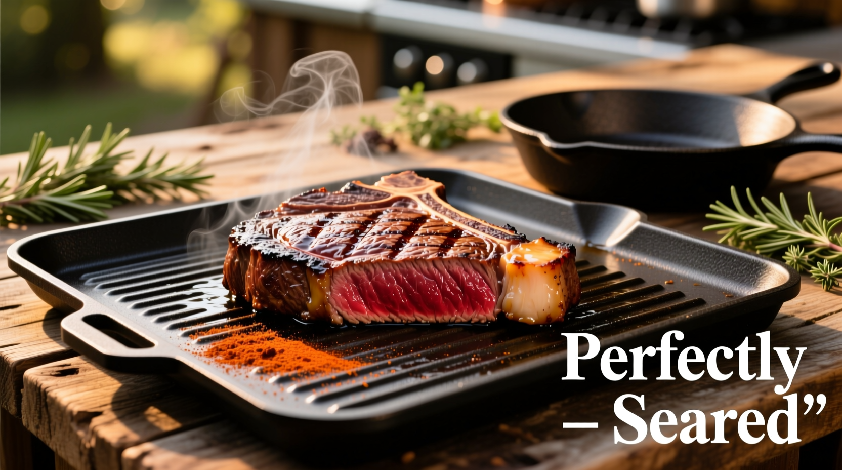 Perfectly seared ribeye on Blackstone griddle