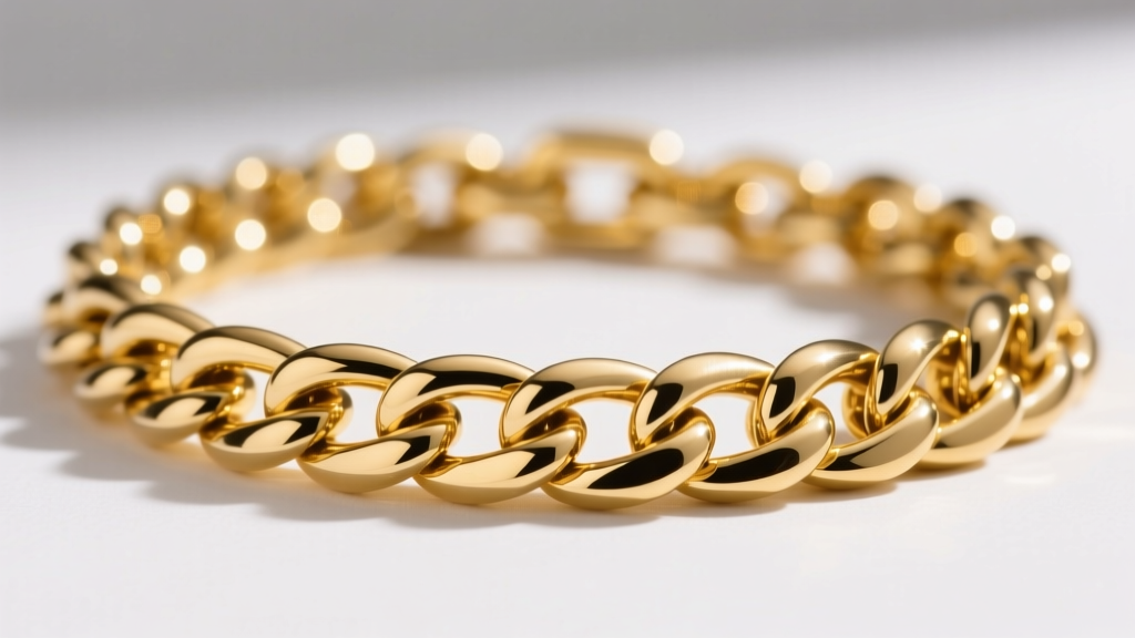 Macro shot of a 14k solid yellow gold Cuban link men's chain on slate, showing interlocking links and a heavy-duty lobster clasp