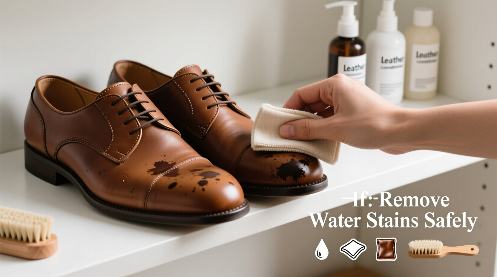 how to remove stubborn water stains from leather shoes without damaging them