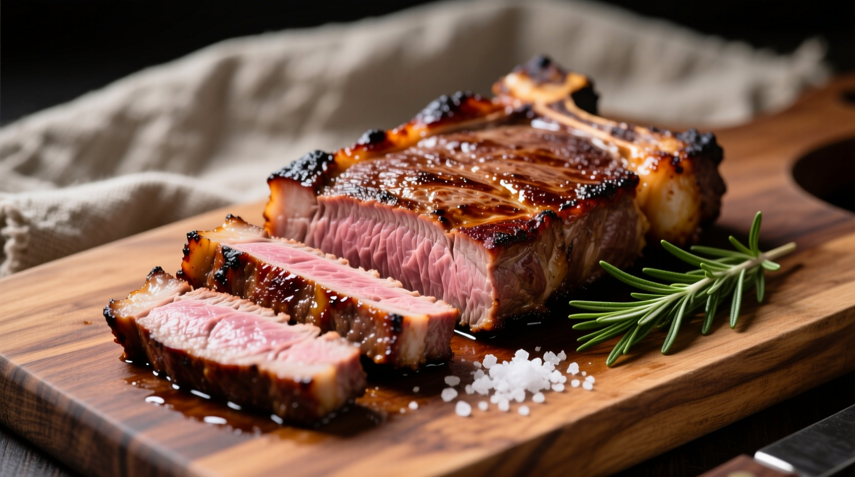 Perfectly cooked tender pork steak on cutting board