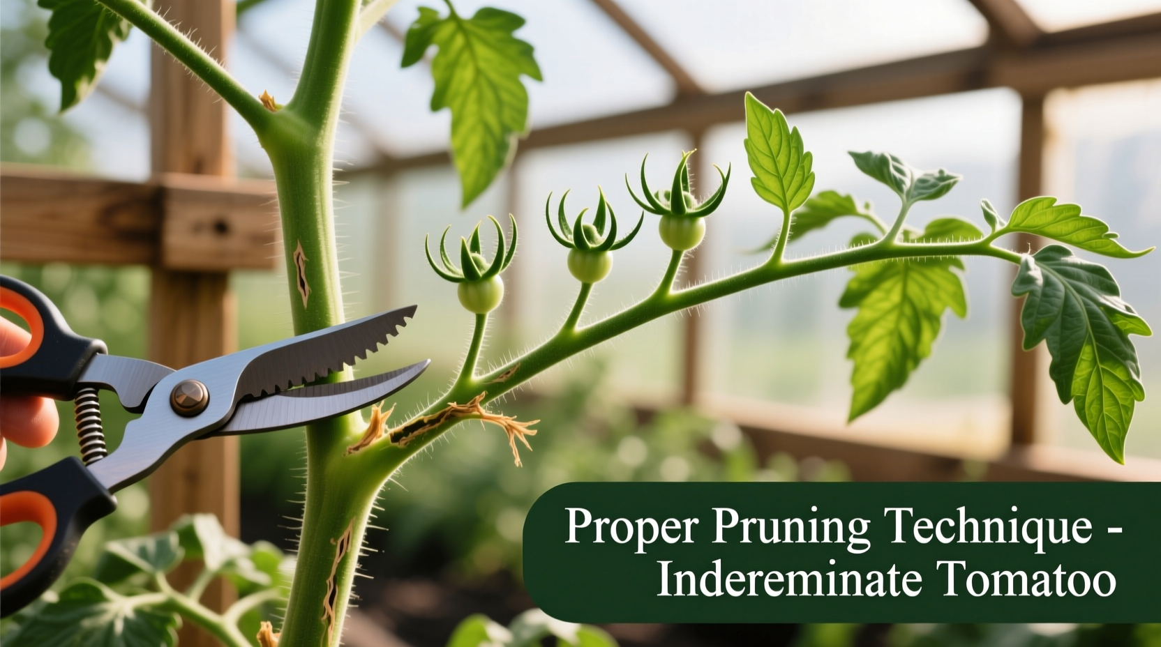 Tomato plant showing proper pruning technique on indeterminate variety