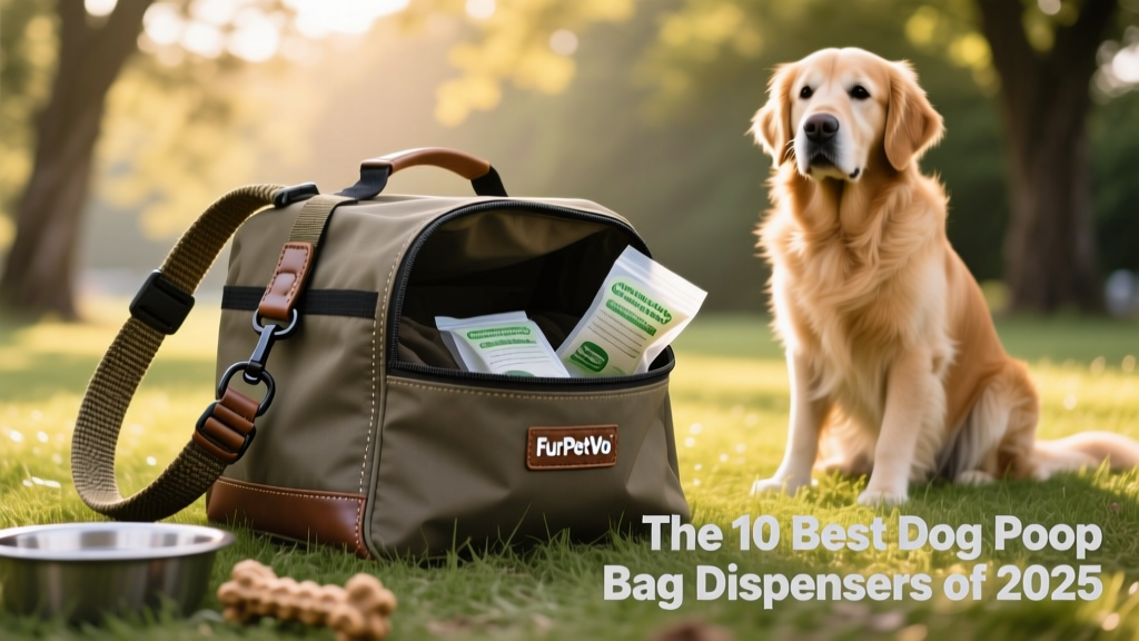 FurPetVo Duty Bag attached to a heavy-duty leash, showcasing its rugged nylon construction and wide-mouth opening