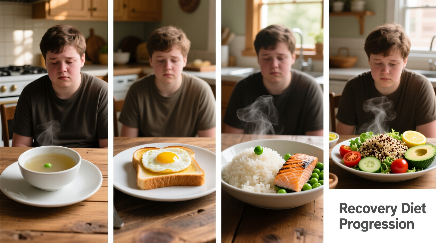 Recovery diet progression after food poisoning