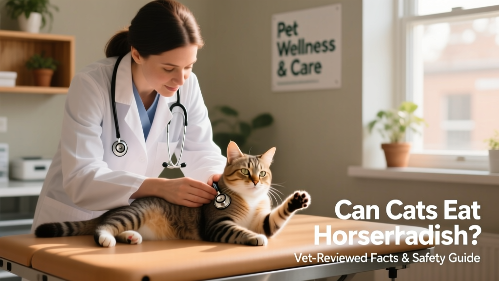 Veterinarian gently examining a relaxed cat during a wellness check, with a stethoscope and calm expression