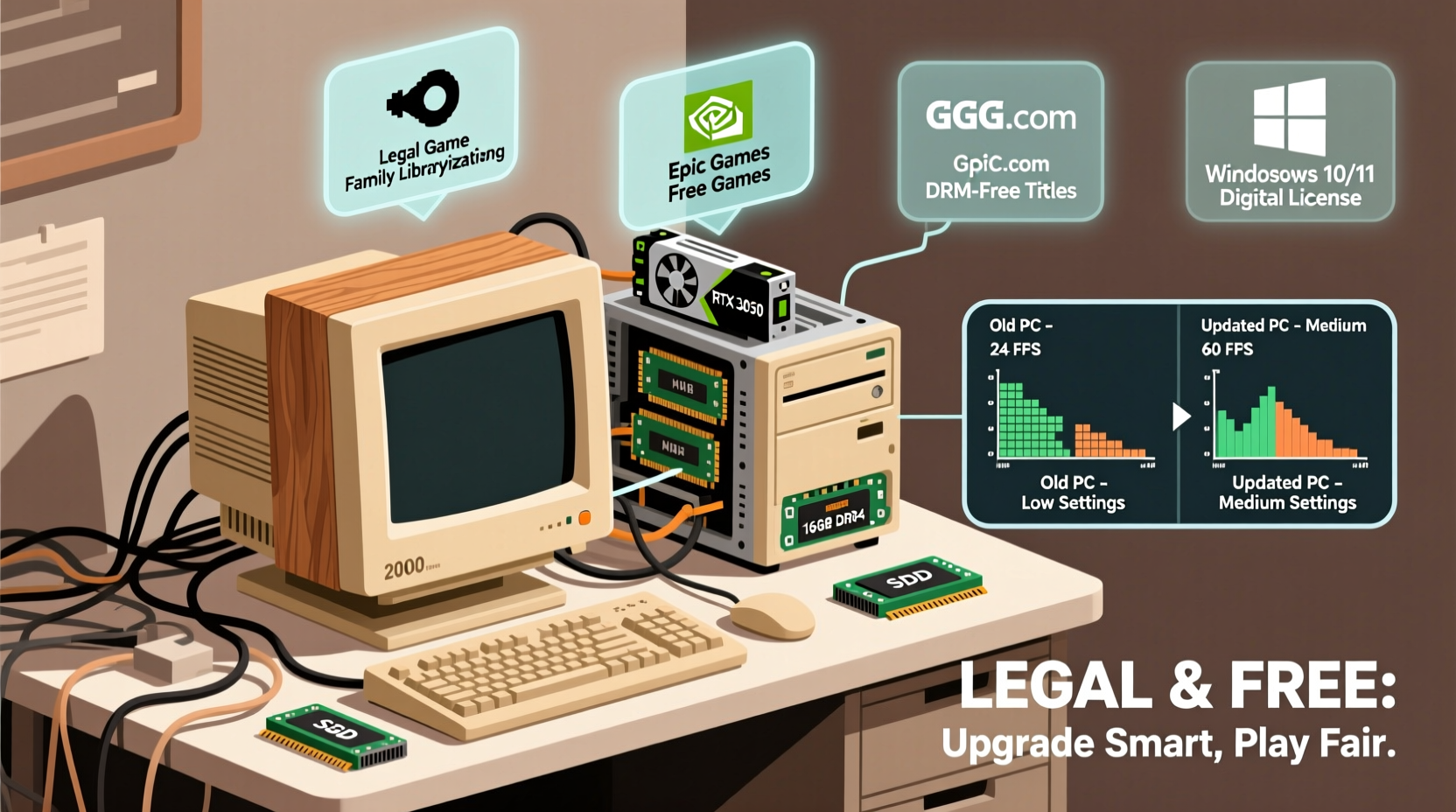 how to make old pc run new games at medium settings legally