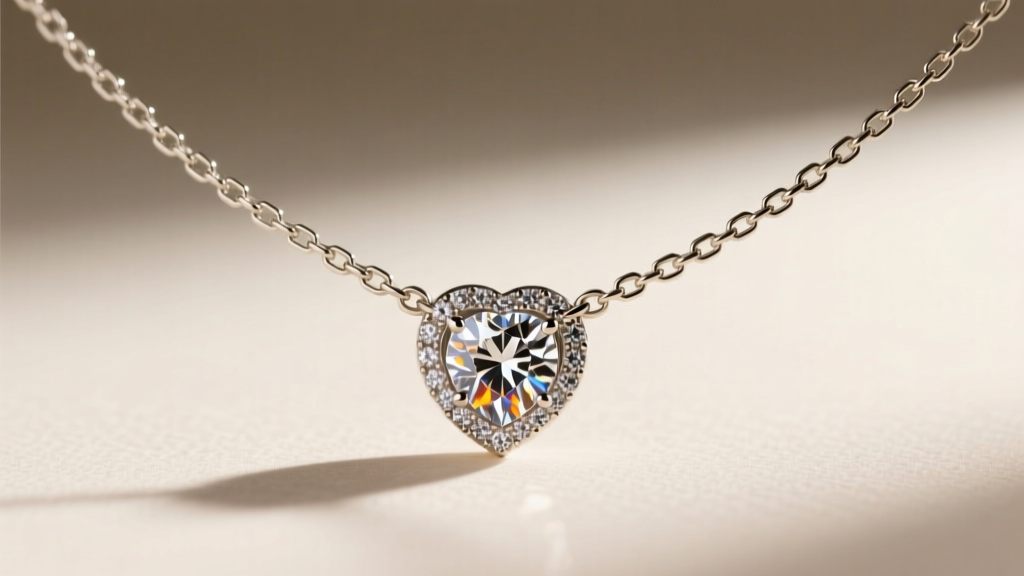 Macro shot of a 1.2mm box chain connecting to a hidden bail on a pavé diamond necklace heart choker, sharp focus on the metal links.