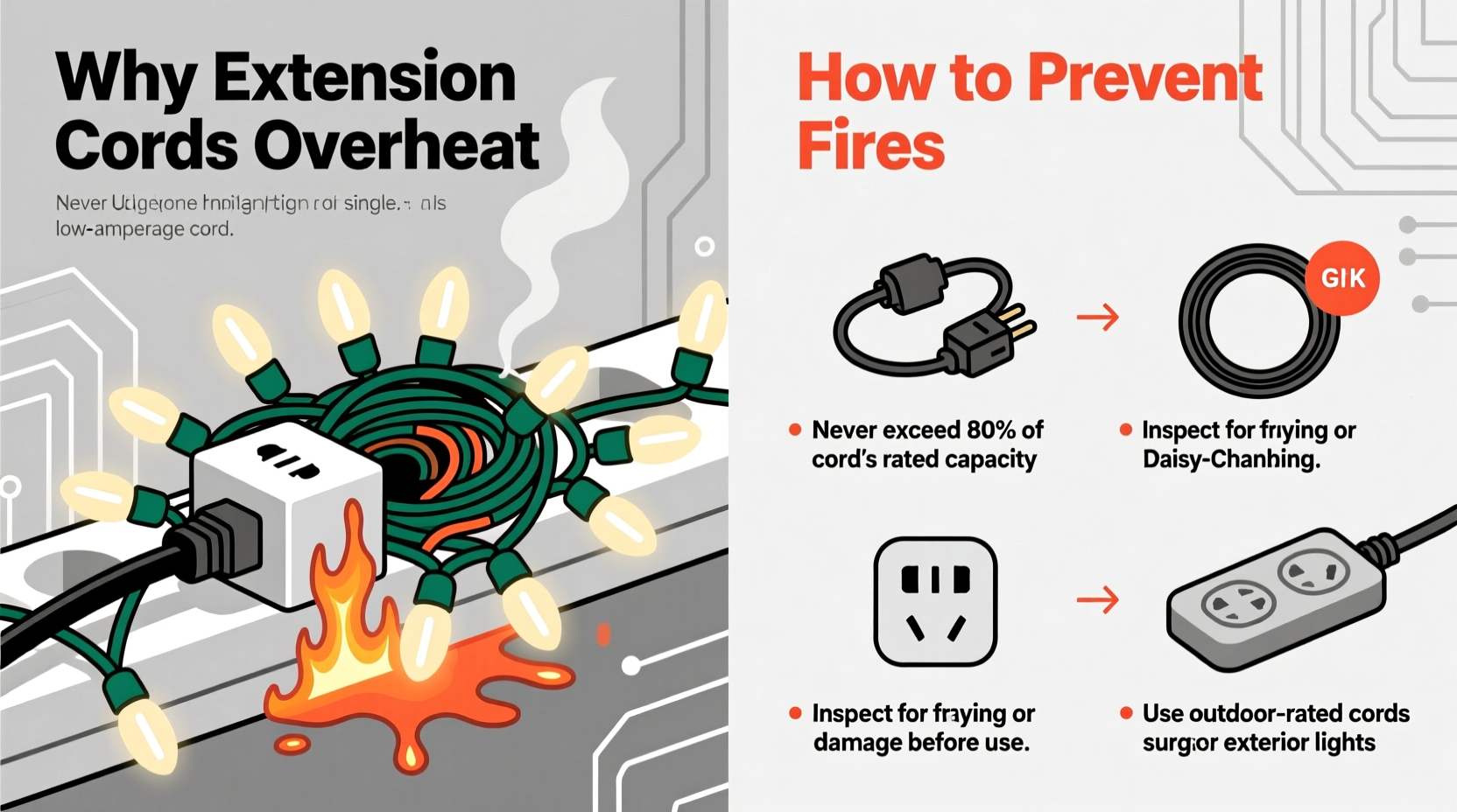 why do extension cords overheat with christmas lights and how to prevent fires