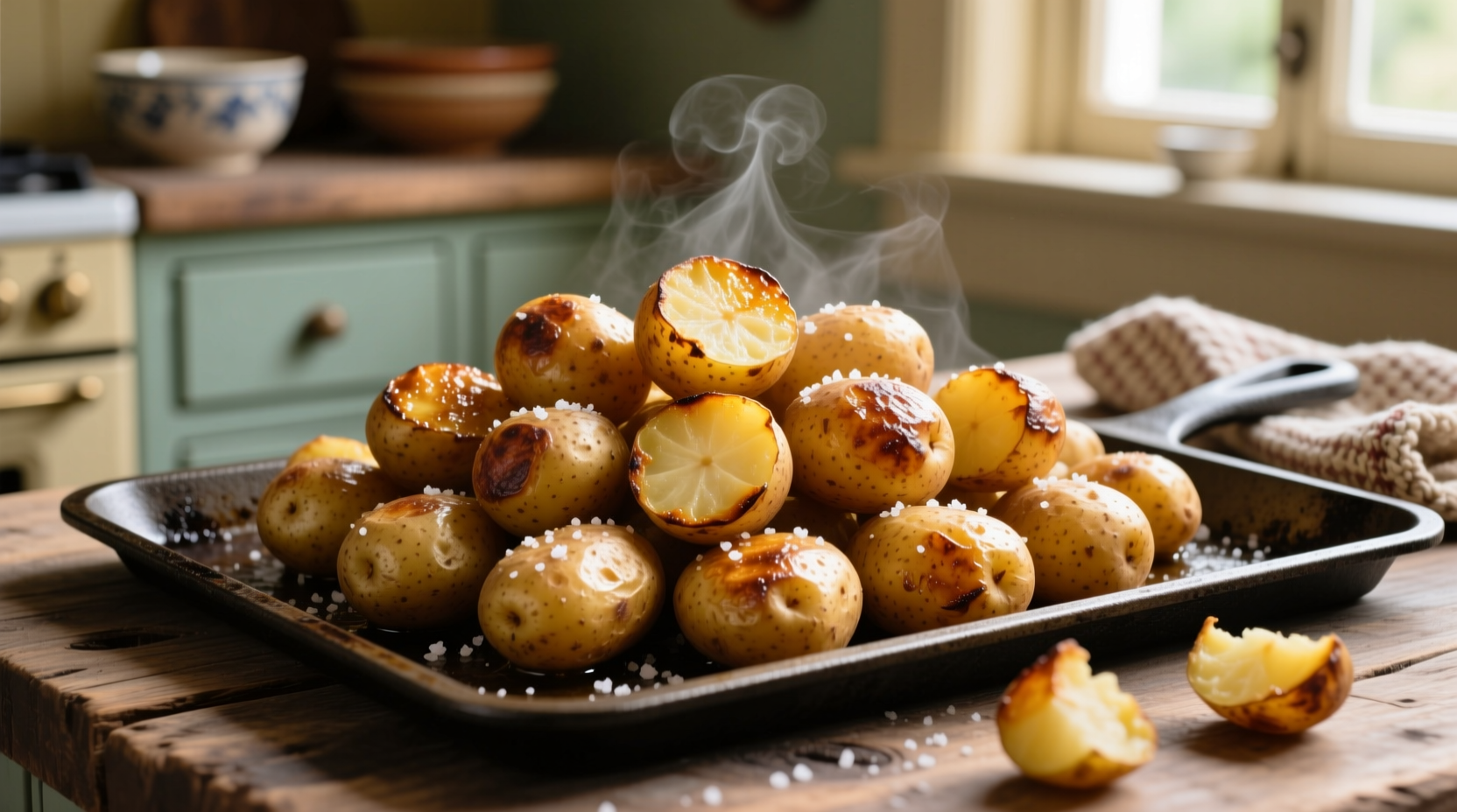 Perfectly golden rockin potatoes on baking sheet