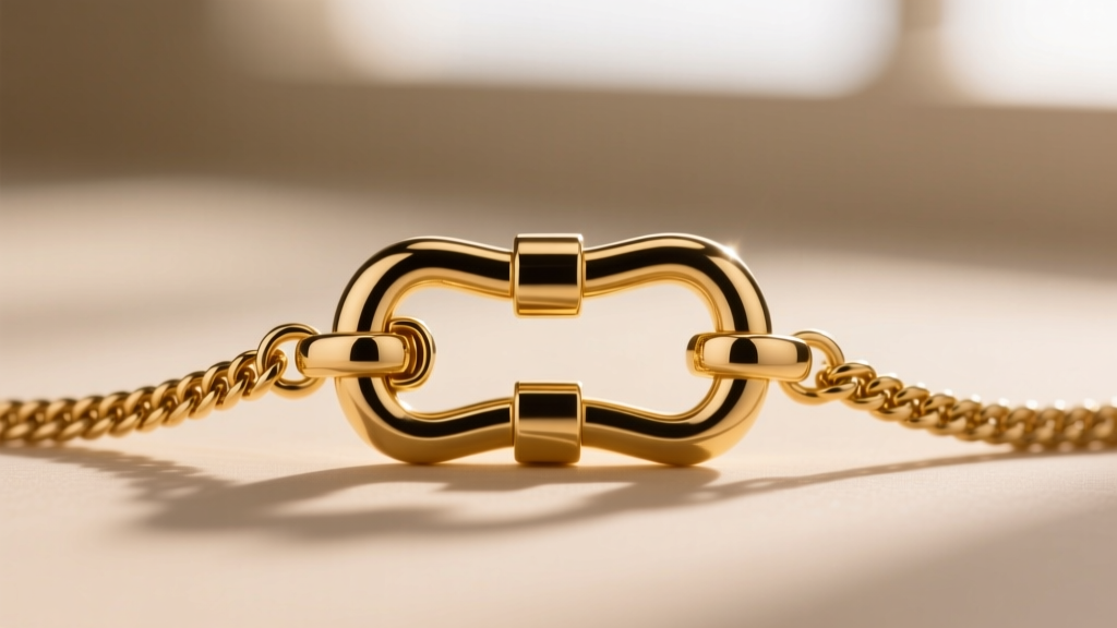 Macro shot of a 14k gold lobster clasp on a 1.2mm figaro chain, highlighting the secure locking mechanism and polished finish.