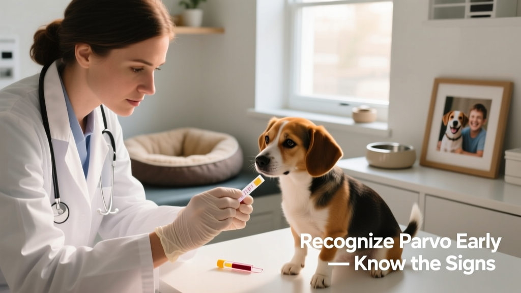 Veterinarian performing a rapid parvo test using a rectal swab sample