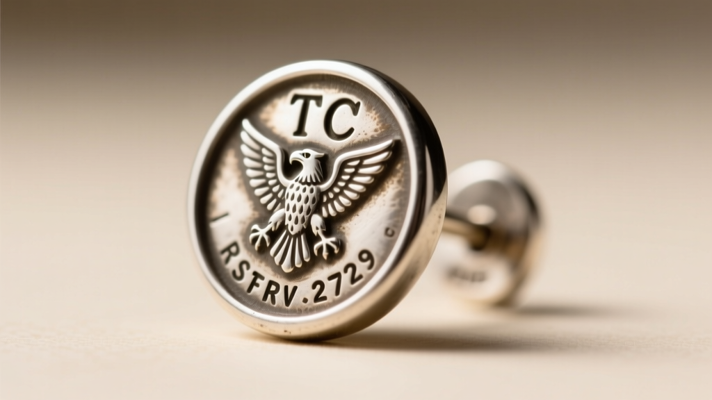 Macro photo of vintage Mexican silver earring post showing a stamped eagle assay mark and letters TC with a registration number.