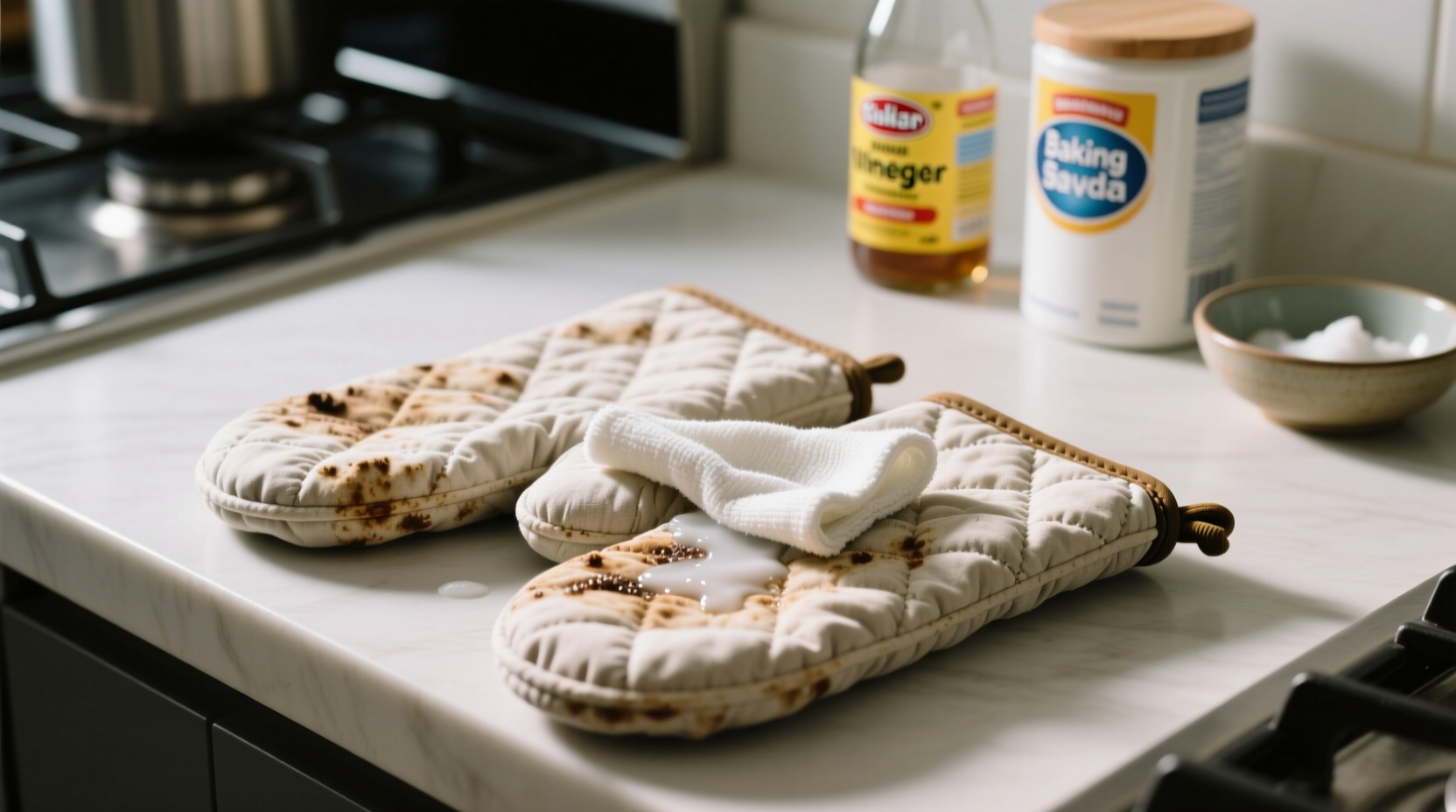 how to clean silicone residue from oven mitts