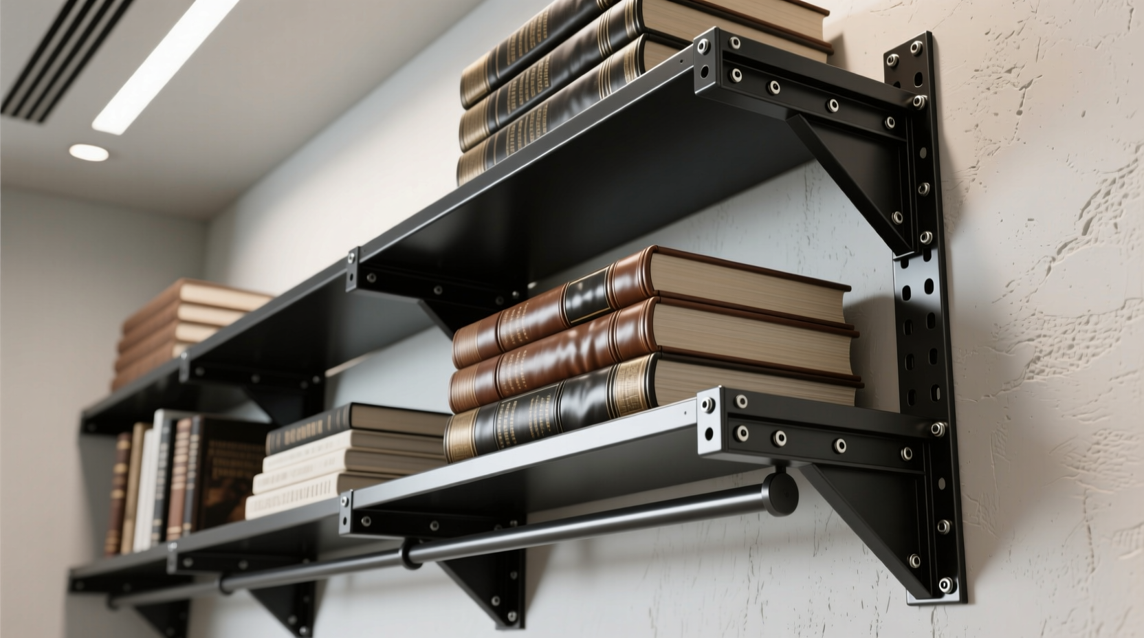 closet shelf brackets vs floating ledges for art books