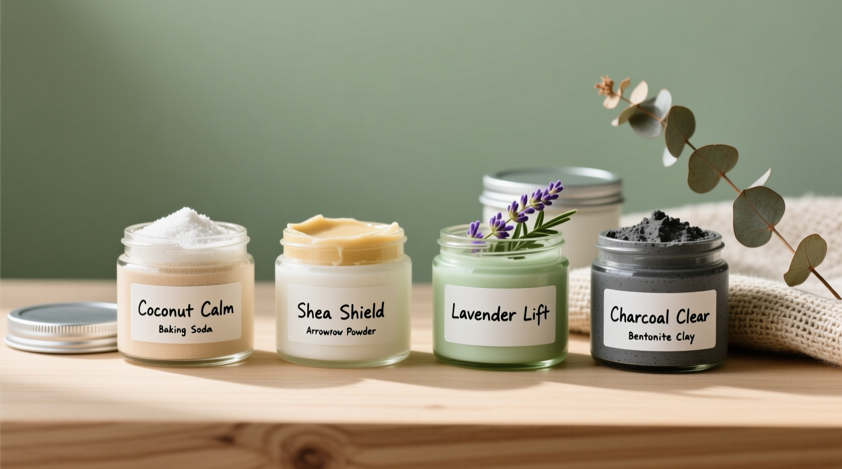 Different DIY deodorant variations in reusable containers
