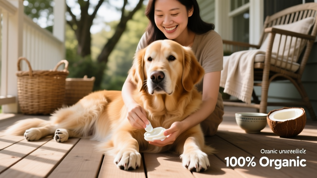 Dog lying comfortably while owner applies coconut oil to its paw pads