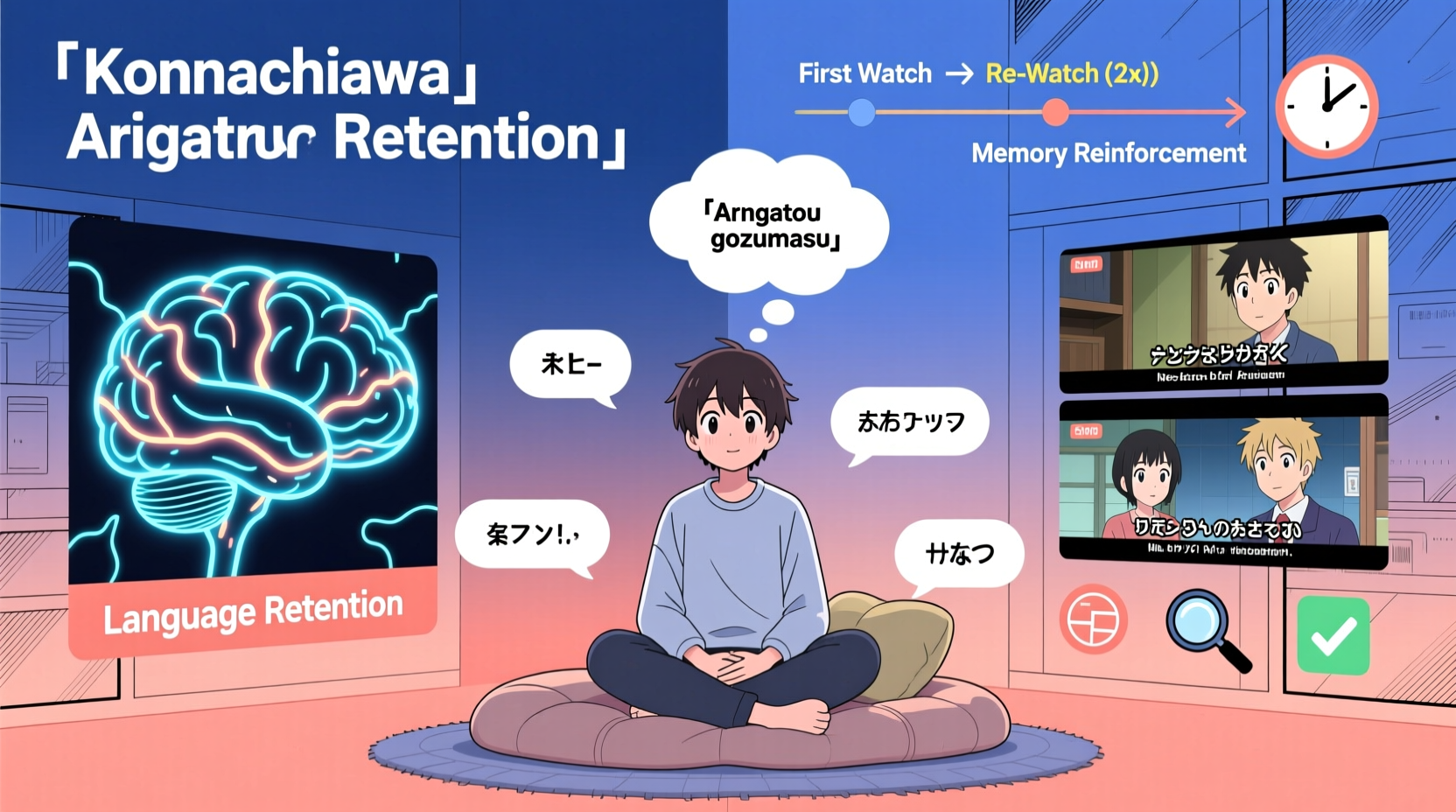 is rewatching anime episodes beneficial for language learning retention