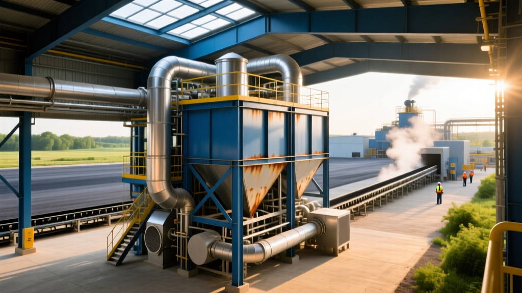 Industrial baghouse dust collection system installed at a Minnesota continuous hot mix asphalt facility