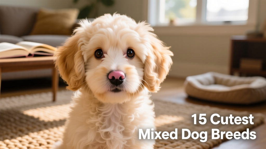 Close-up portrait of a fluffy Cavapoo puppy gazing warmly at the camera