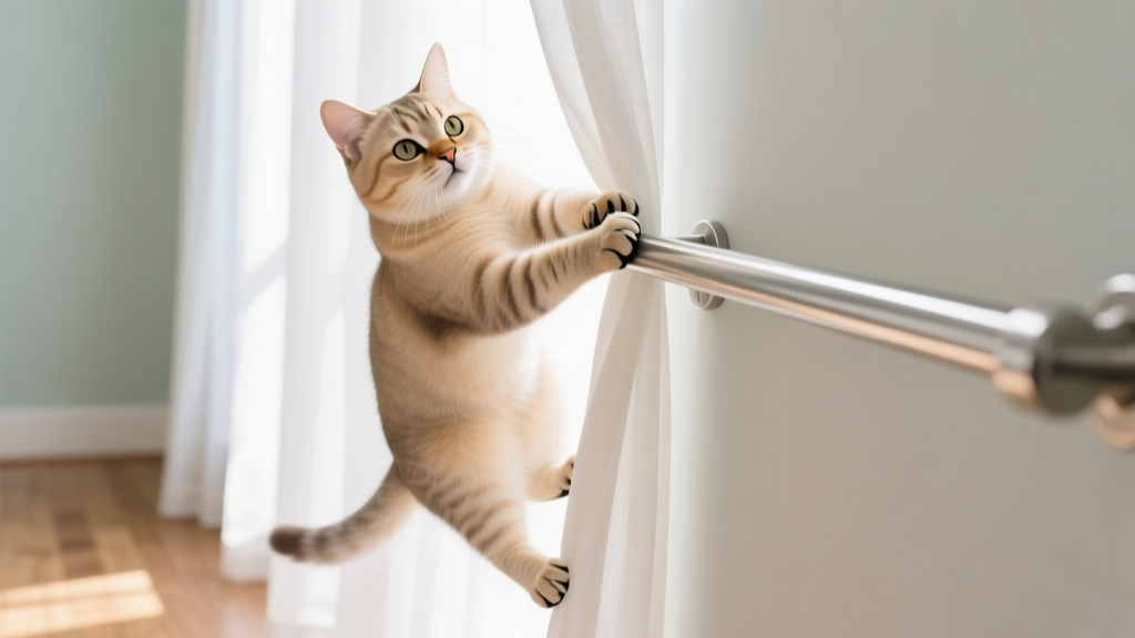 Cat Paw Patting the Curtain Rod: Climbing Attempt