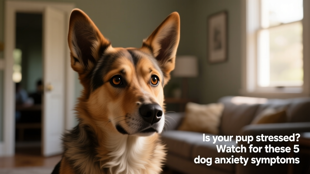 Close-up of a dog with alert, wide eyes and pricked ears, looking intently at something off-camera