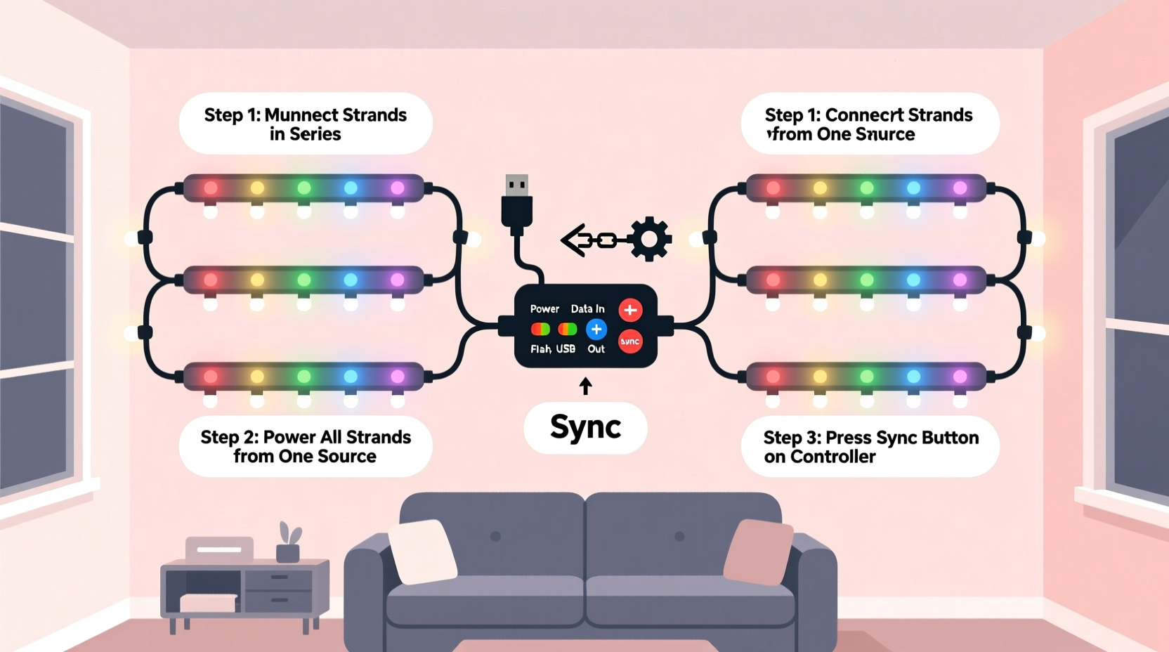 how to sync multiple strands of rgb lights without an app