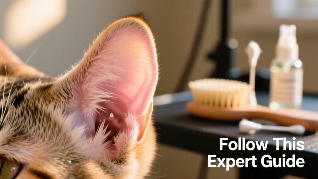 Close-up of a healthy cat ear showing clean pink skin and minimal visible wax