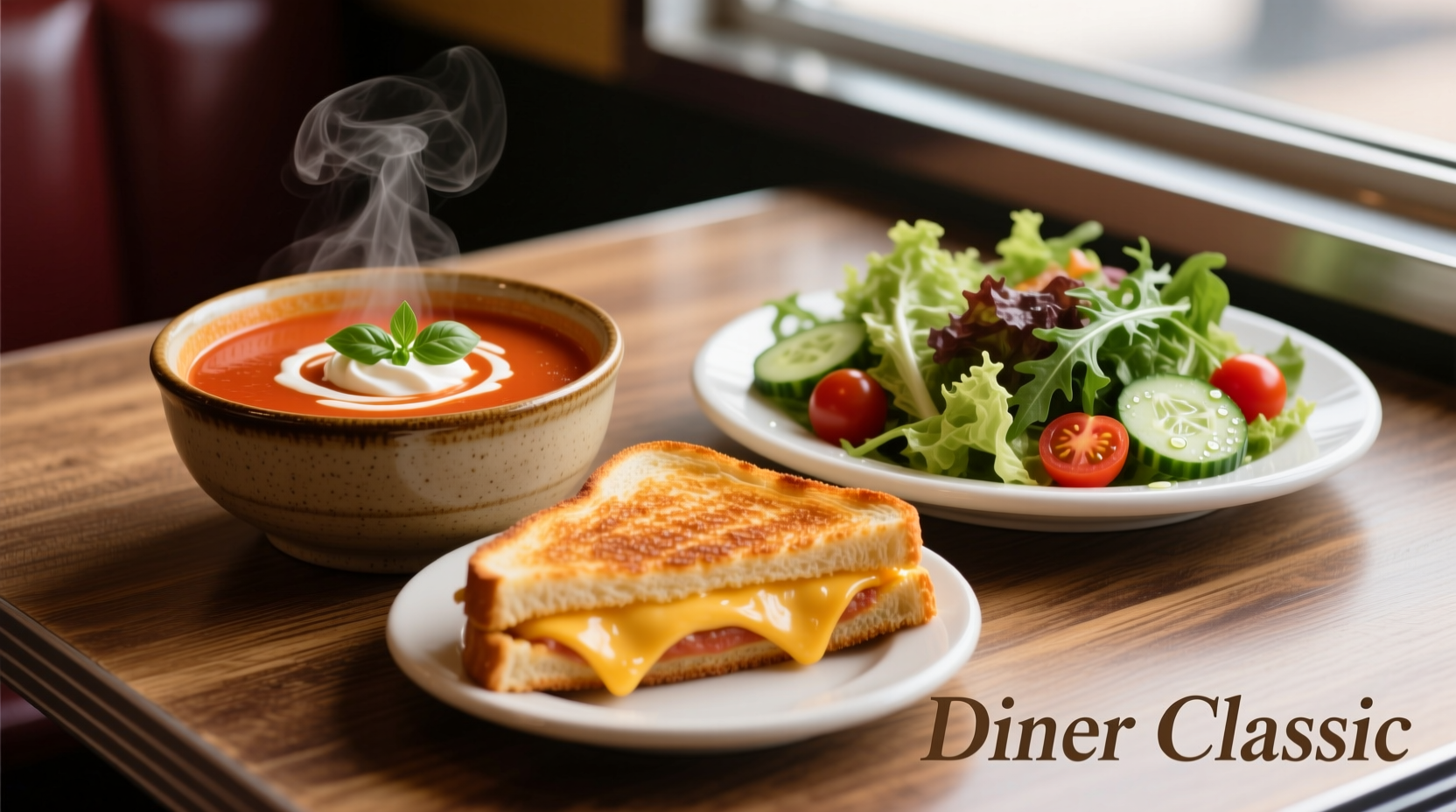 Tomato soup with grilled cheese and side salad