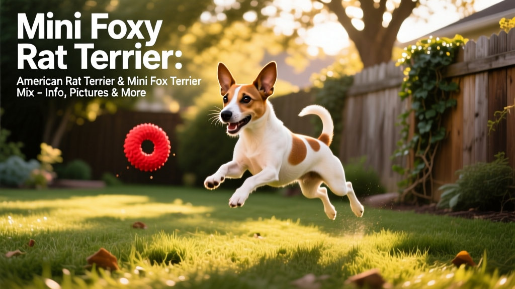 A Mini Foxy Rat Terrier mid-play, leaping toward a tossed toy in a sunlit backyard