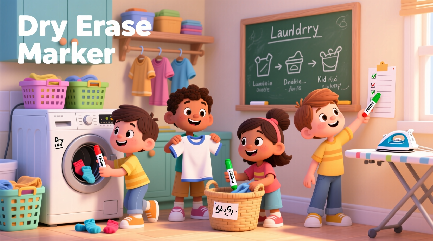 teach kids to do their laundry with dry erase marker in