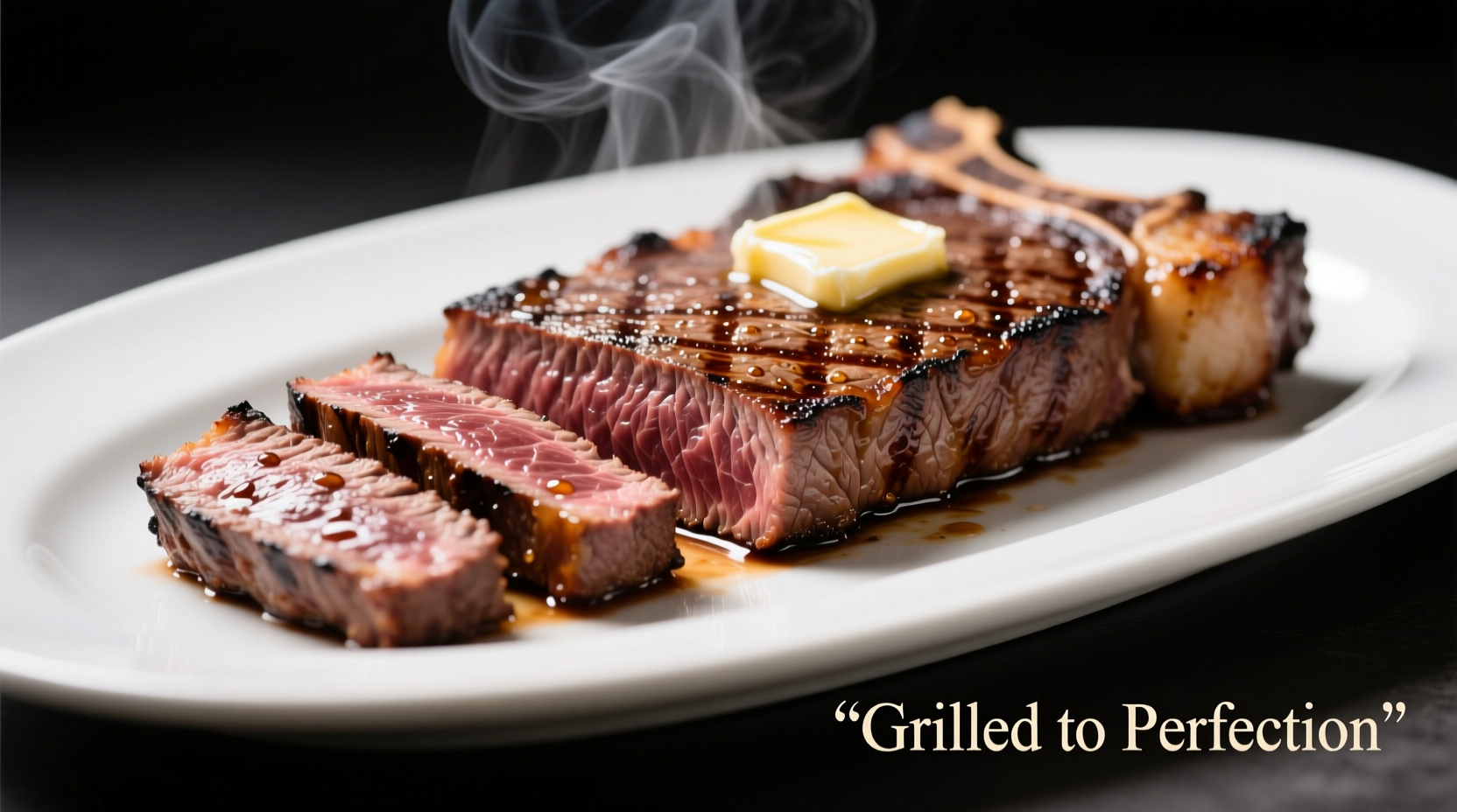 Perfectly grilled flank steak sliced against the grain on platter