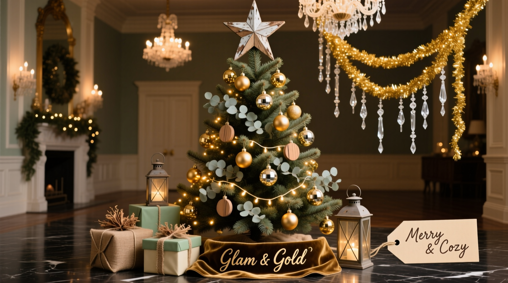 how to choose a themed christmas tree like rustic farmhouse or glam gold