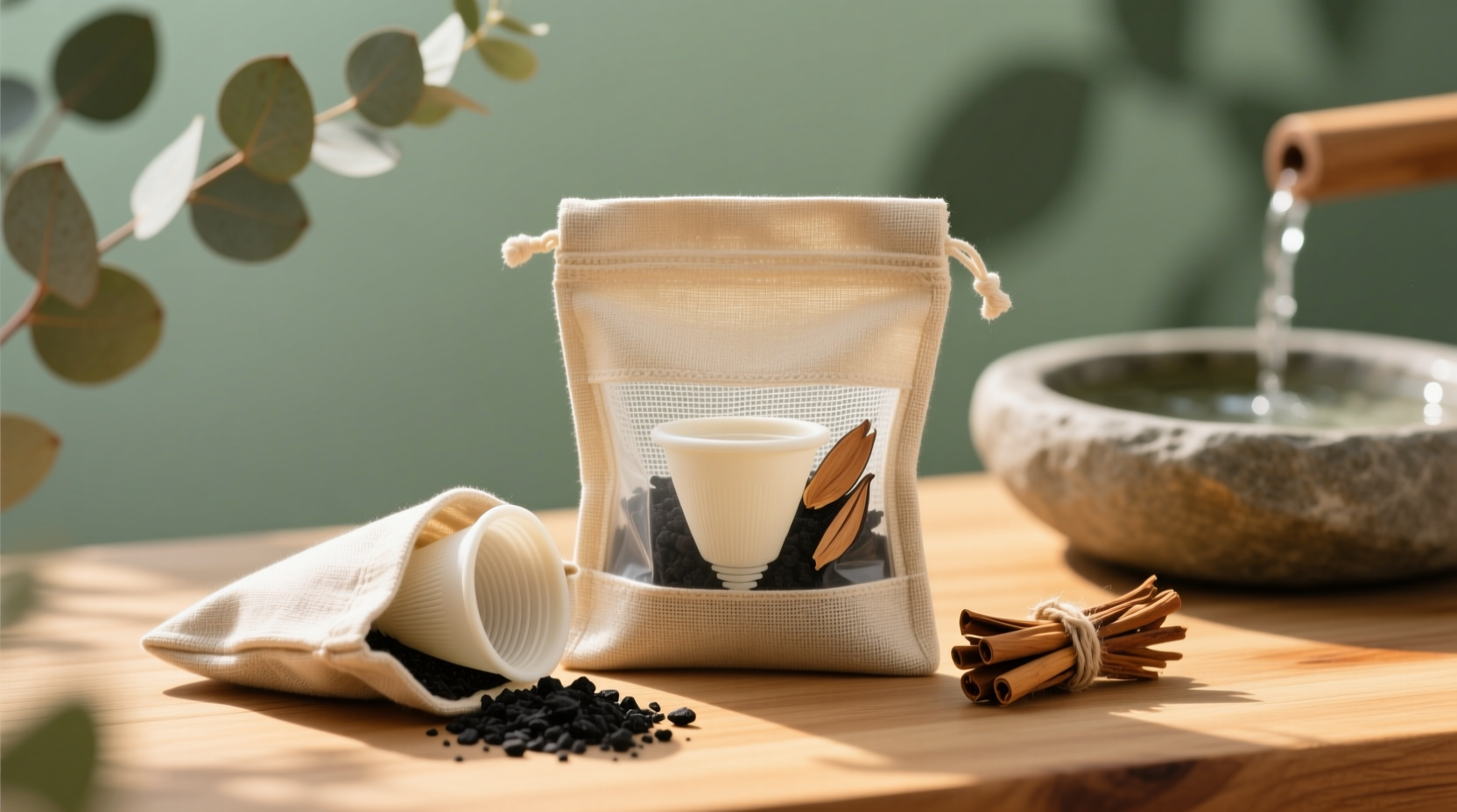 eco friendly cleaning deodorize menstrual cup pouches