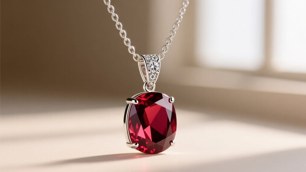 Side profile of a hidden diamond bail connecting a heavy rubellite tourmaline pendant to a 1.5mm platinum box chain necklace.