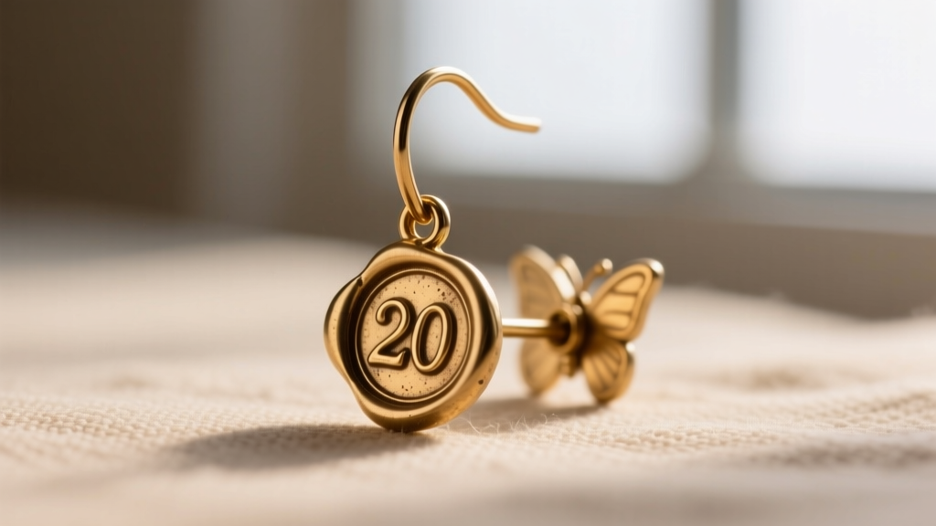 Macro photography of a 20-gauge brass wax seal earring post and butterfly backing, highlighting the thick soldered jump ring.
