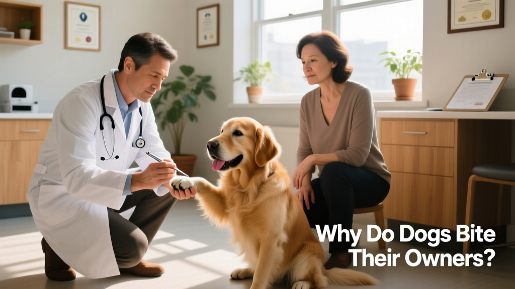 A veterinarian gently examining a dog’s paw while the owner watches calmly nearby