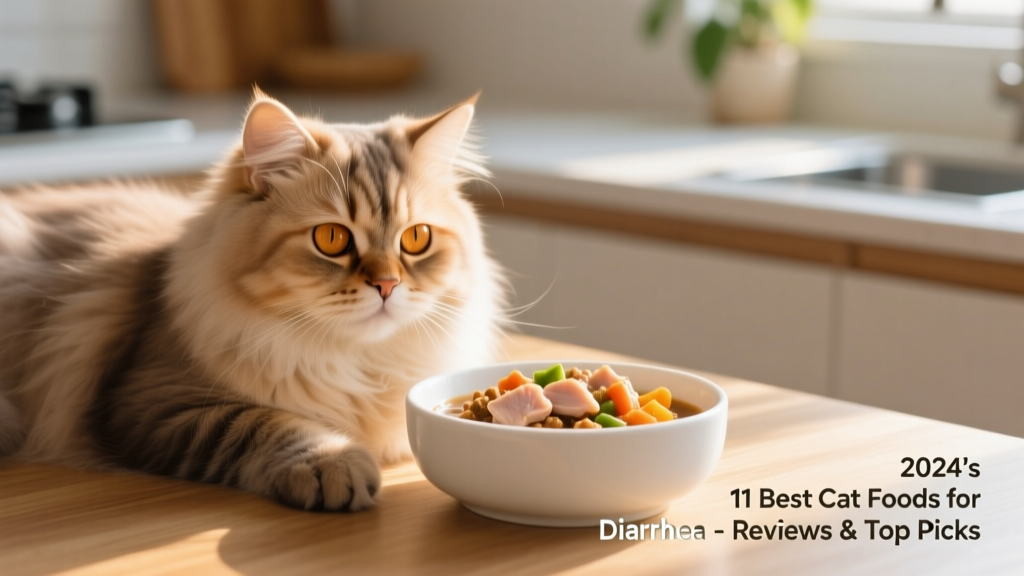 Close-up of a calm, hydrated cat resting beside a clean bowl of wet cat food