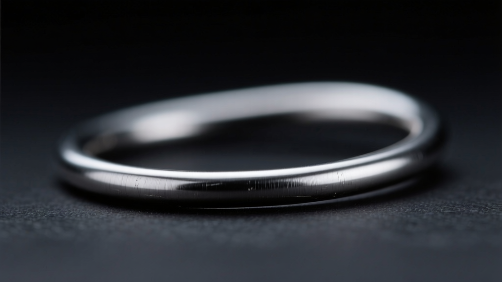 Macro shot of a ruthenium silver ear wire showing dark grey luster and 18-gauge thickness against a softly blurred, dark backdrop