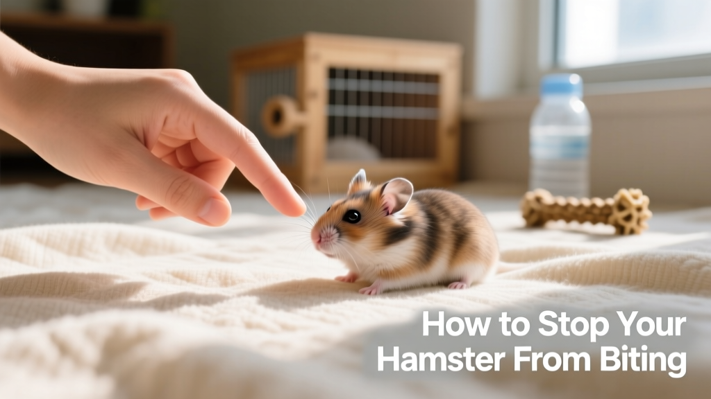 A person gently offering a flat hand to a curious dwarf hamster on a soft fabric surface