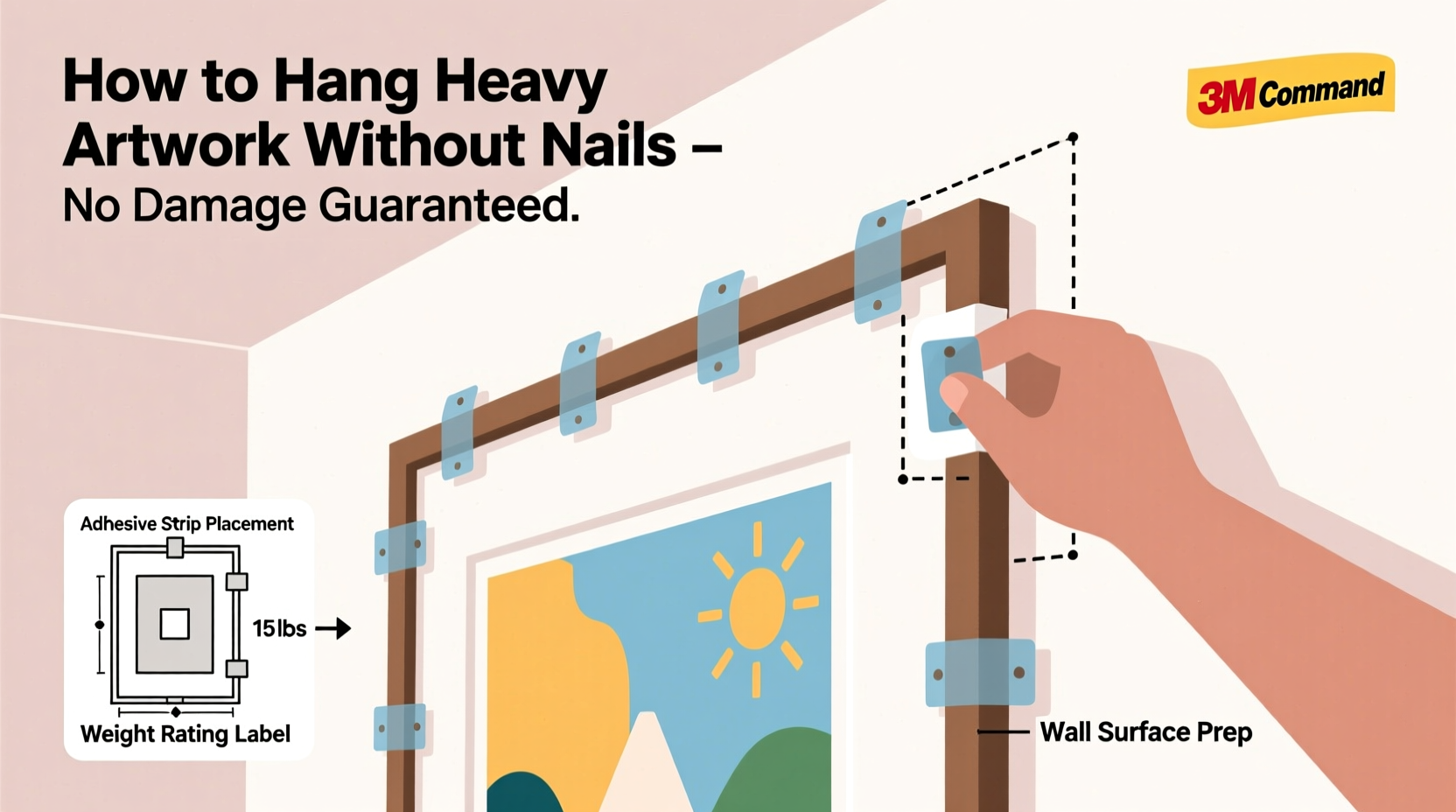 how to hang heavy artwork without damaging drywall using no nails
