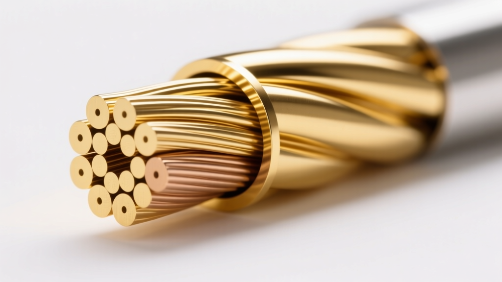Cross-section illustration of 14k gold filled wire showing the thick outer gold layer securely bonded to a brass core.