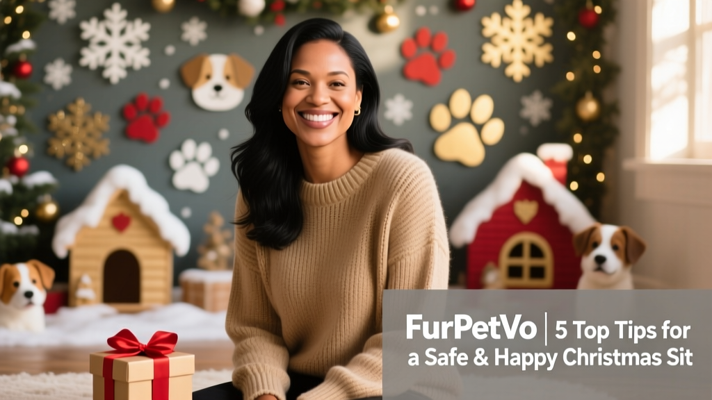 Portrait of Angela Laws, FurPetVo Community Manager, smiling warmly in front of a festive backdrop