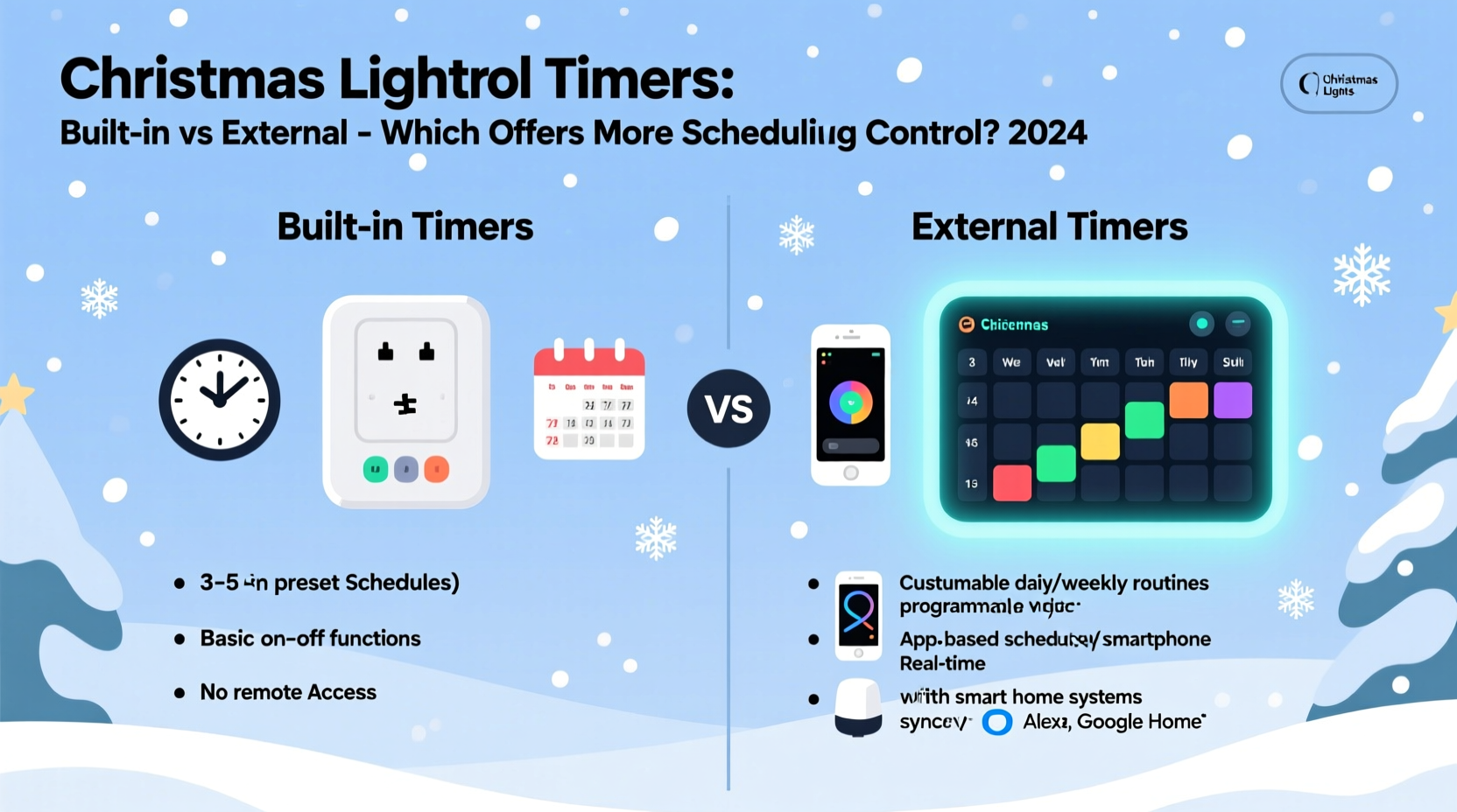 christmas light timers built in vs external which offers more scheduling control
