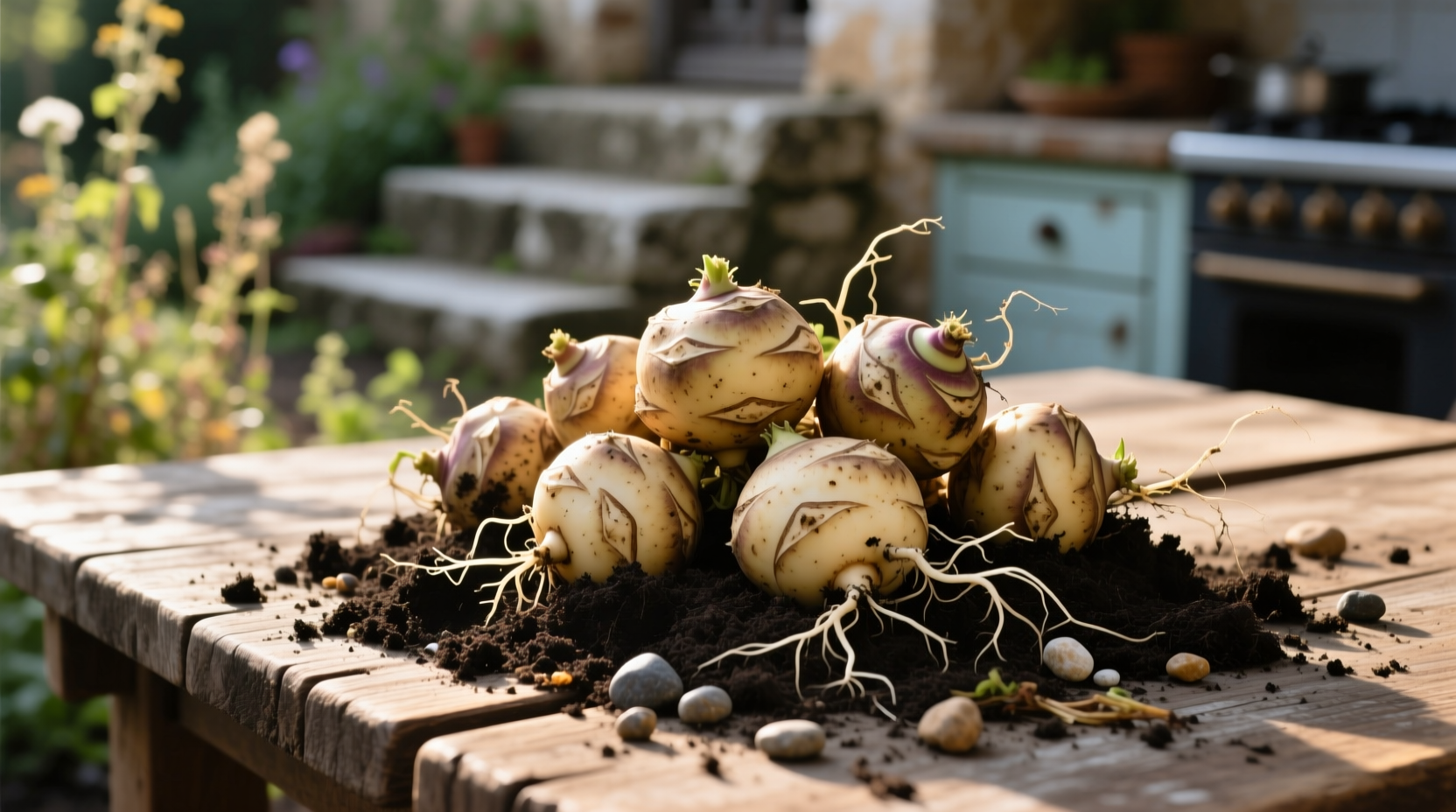 Fresh sunchokes with soil still visible