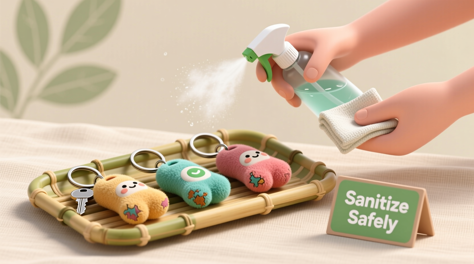 eco friendly cleaning sanitize plush keychains safely