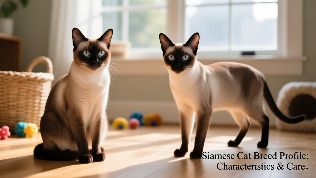 Side-by-side comparison showing traditional (rounded head, stockier body) and modern (wedge-shaped head, lean frame) Siamese cats